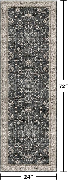 Black Boho Washable 2x6 Runner Rugs for Hallway Kitchen Bedroom Beside Laundry Room Bathroom Rug, Pet & Kids Friendly, Non Slip Low Pile Stain Resistant Soft Foldable Long 24 x 72 Floor Carpet - 2