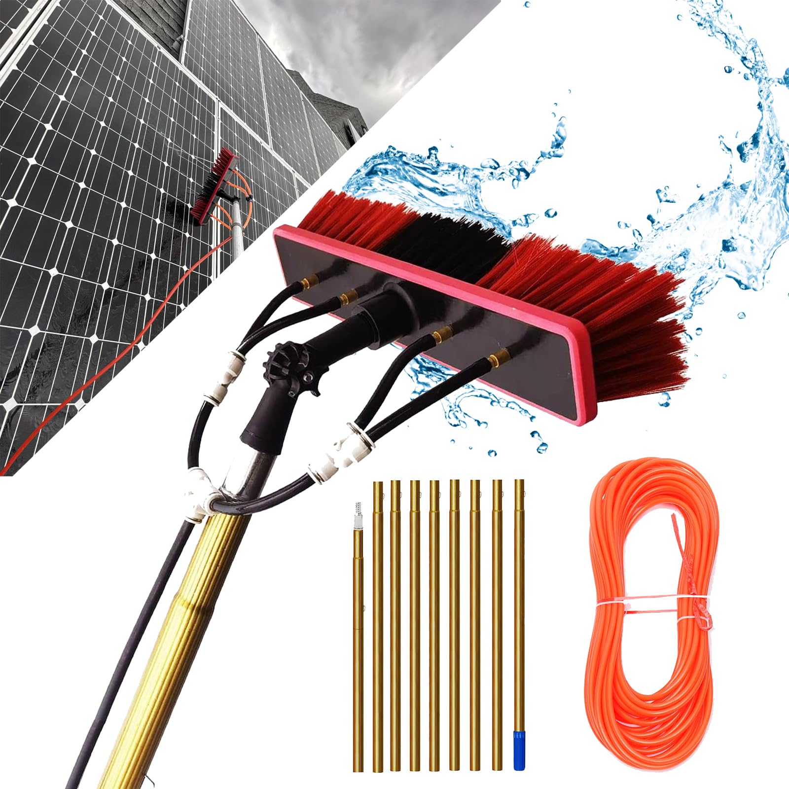 Fensterreinigungsstange, 8 m, mit Wasser gespeist, vielseitiges Reinigungswerkzeug für Solarzellen, Dächer, Truc, Boote und Autos, effizient, leicht und Fensterreinigung
