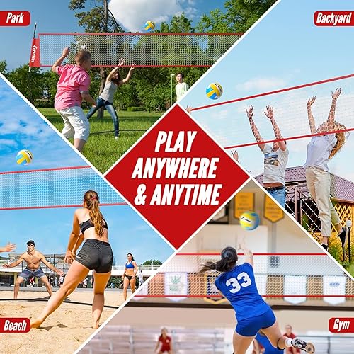 Miniatura 7 de Red de práctica de voleibol independiente de 14 pies para uso en interiores o exteriores, juego de entrenamiento de voleibol portátil ajustable en