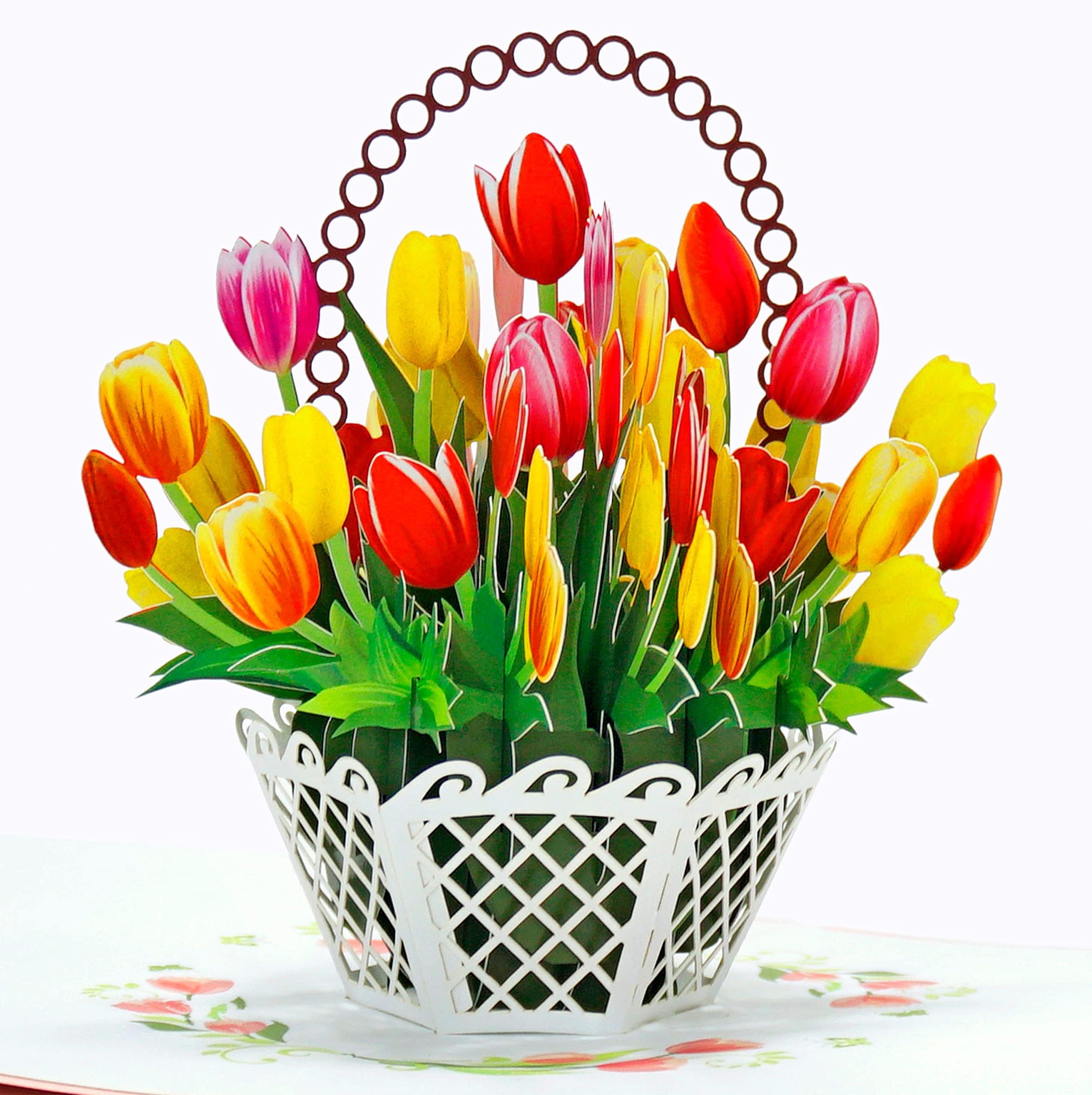 CUTPOPUP Pop Up Flower Cards, Handmade Flower Greeting Cards Tulip flowers basket Pop Up Card, Flower Card, Flower Greeting Pop Up Card, 3D Birthday Card, Mother’s day Card Pop Up