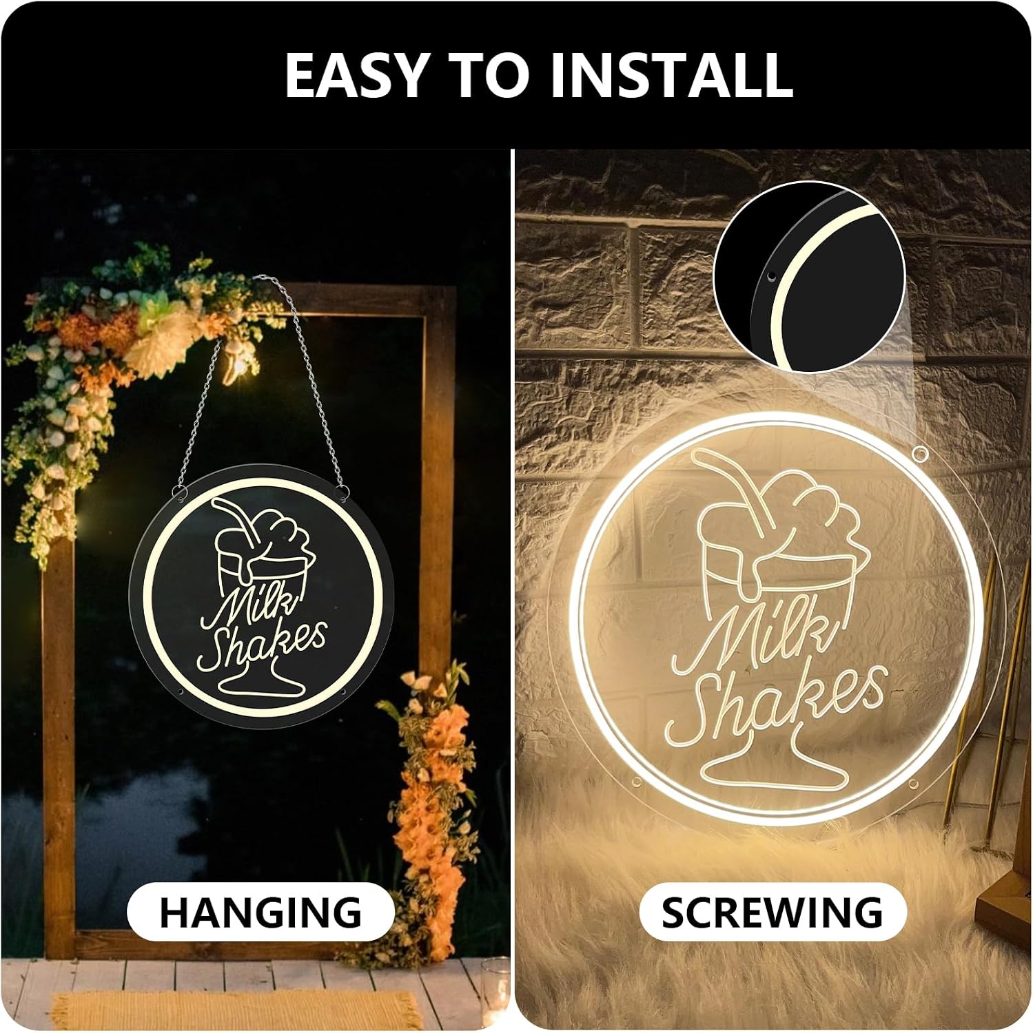 Milk Shakes Neon Signs Dimmable Ice Cream Neon Sign Milk Tea Neon Light for Wall Food Drink Restaurant Lights Neon Wall Decor Light Up Signs for Dessert Shop Bar Decor