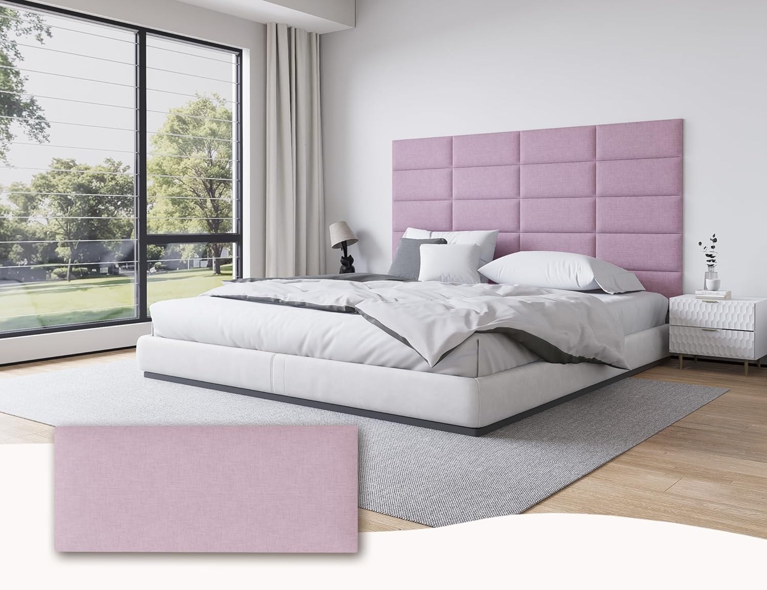 Photo 1 of  Upholstered Queen Headboard, Wall Mounted 9PCS Peel and Stick Bed Panels, Interior Decor Cabeceras de Cama Queen, Headboards for Adjustable Bed, 10"x24" Each, Pink 