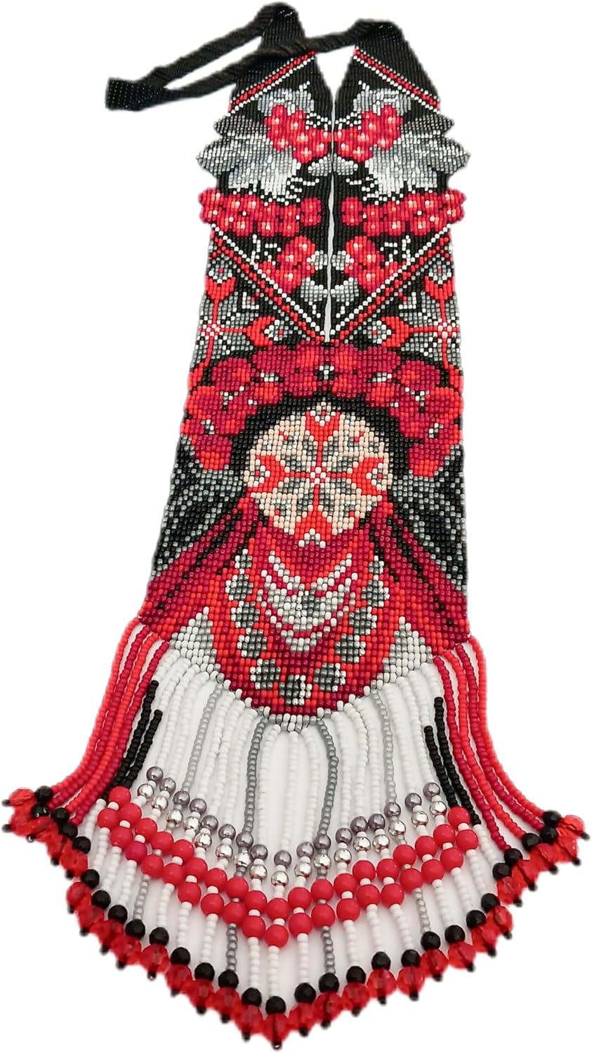 Ukrainian Gerdan Necklace Handmade Motanka Traditional Doll Аmulet Made in Ukraine Statement Necklace with Viburnum Red Berries Lady in Wreath Jewelry Gift for Women