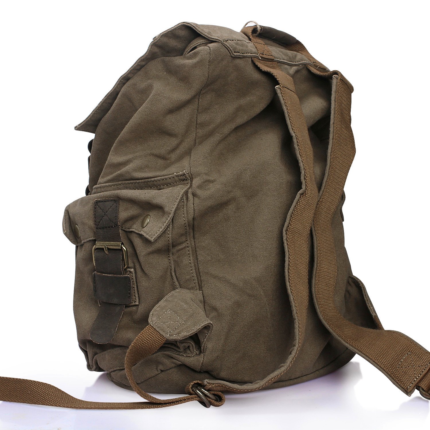 DRF Zaino in Tela Alta Qualita' Pelle Vintage da Uomo Donna per Viaggio Scuola SKU:BG-09 (Verde)