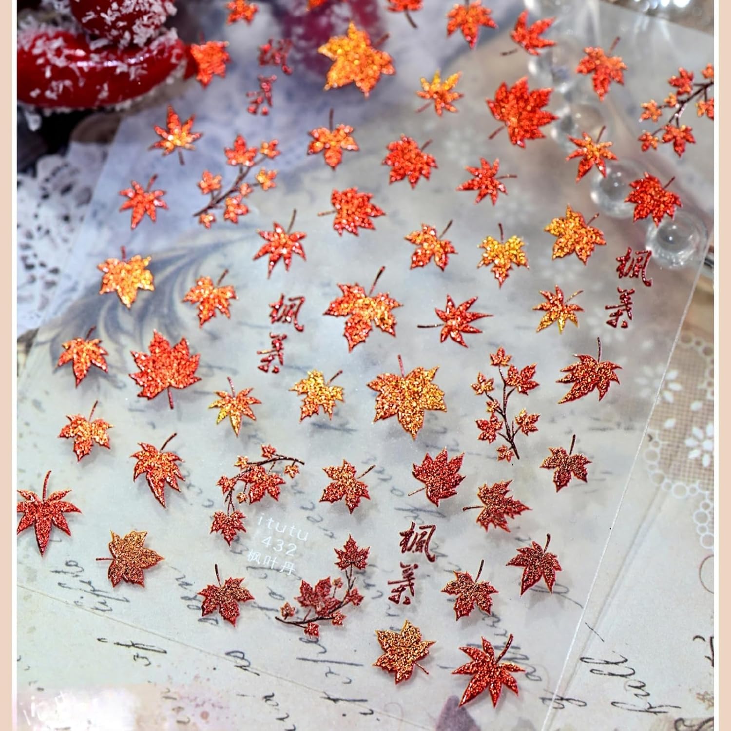 Fall Nail Art Stickers 5D Embossed Autumn Maple Leaf Nail Stickers for Nail Art Self-Adhesive Nail Supplies for Women Manicure Decorations image 4