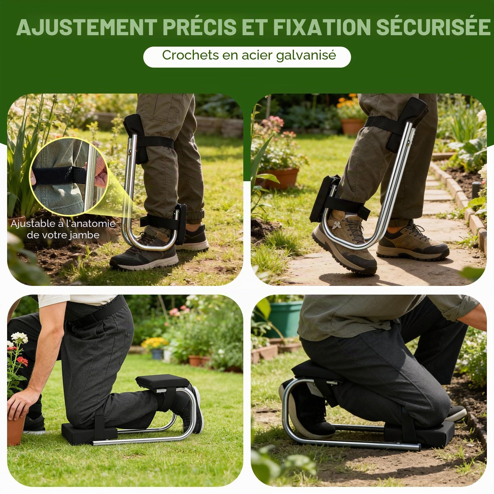 Banc à genoux alu stable avec protège-genoux & assise pour jardinage – Siège ergonomique pour sol & entretien, taille ca. 160–195 cm, idéal jardin, bâtiment, bricolage.