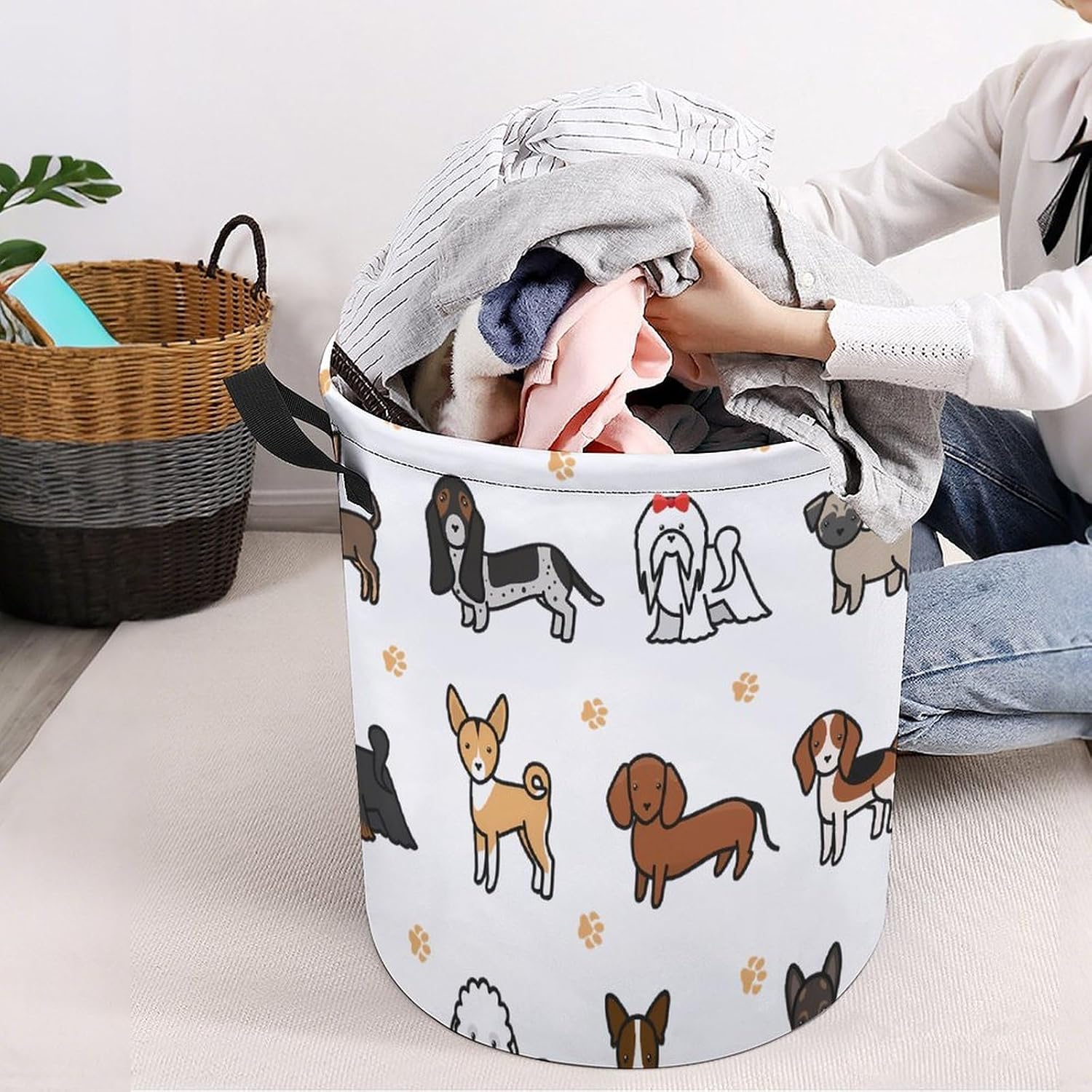 Dachshund Husky Shih Tzu Dog Laundry Hamper Basket for Home Bathroom | clothes storage,handle,large capacity,oxford