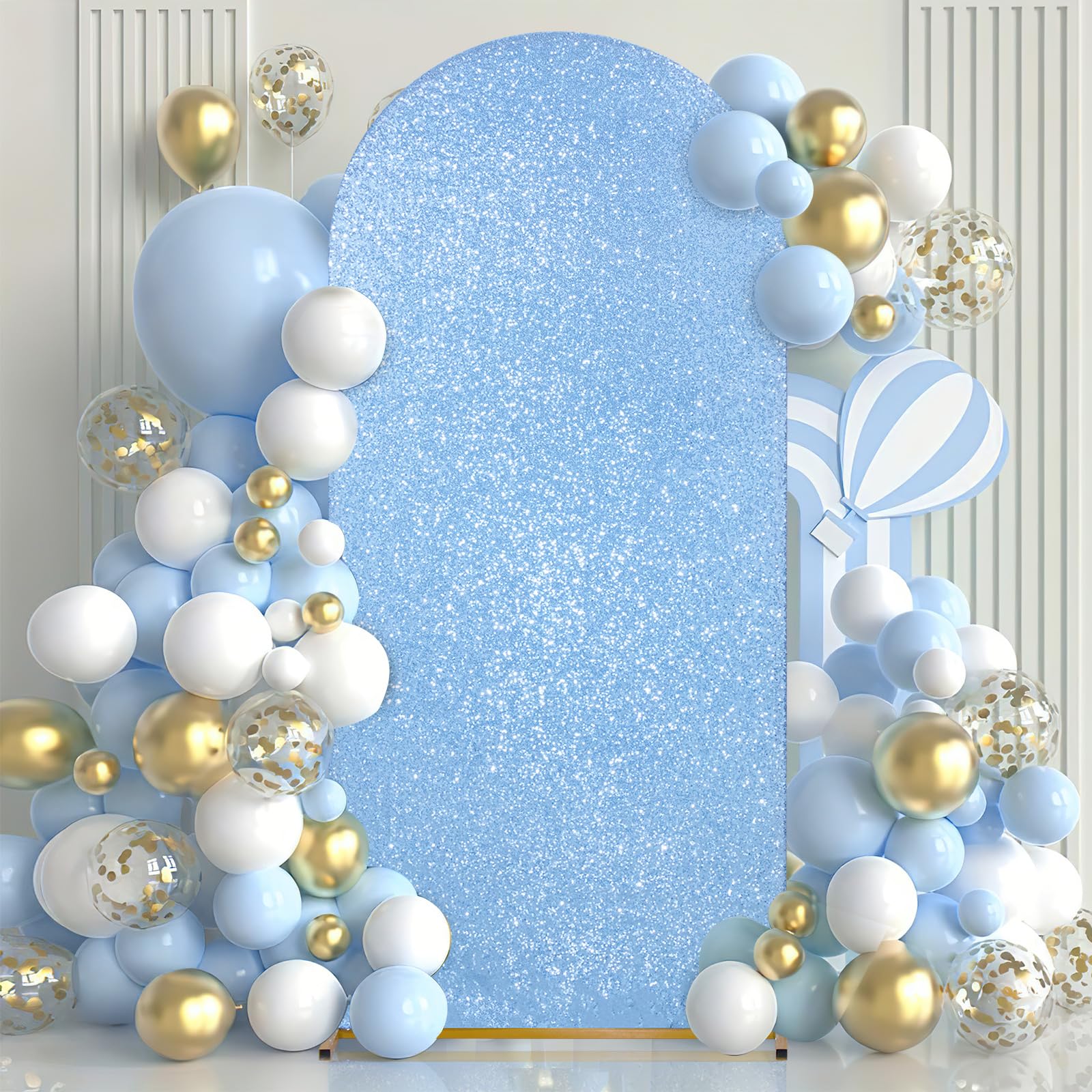 7.2FT Wedding Arch Baby Blue Spandex Fitted Arch Sequin Fabric Backdrop Covers for Party Birthday Baby Shower Decor