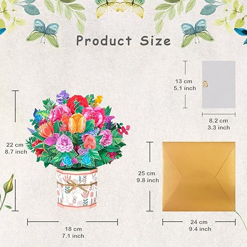 Miniatura 5 de ROBBEAR Tarjeta desplegable de ramo de claveles de rosas, tarjeta de felicitación de flores 3D con sobres para cualquier ocasión, cumpleaños, día de