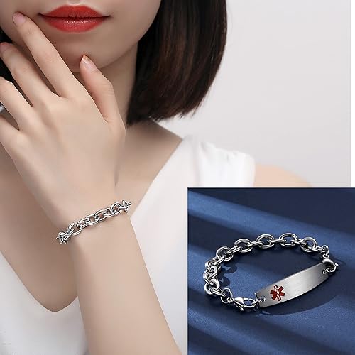 Miniatura 4 de LinnaLove Pulseras de identificación médica intercambiables Cadena de cable de acero inoxidable pulseras de alerta médica personalizables para