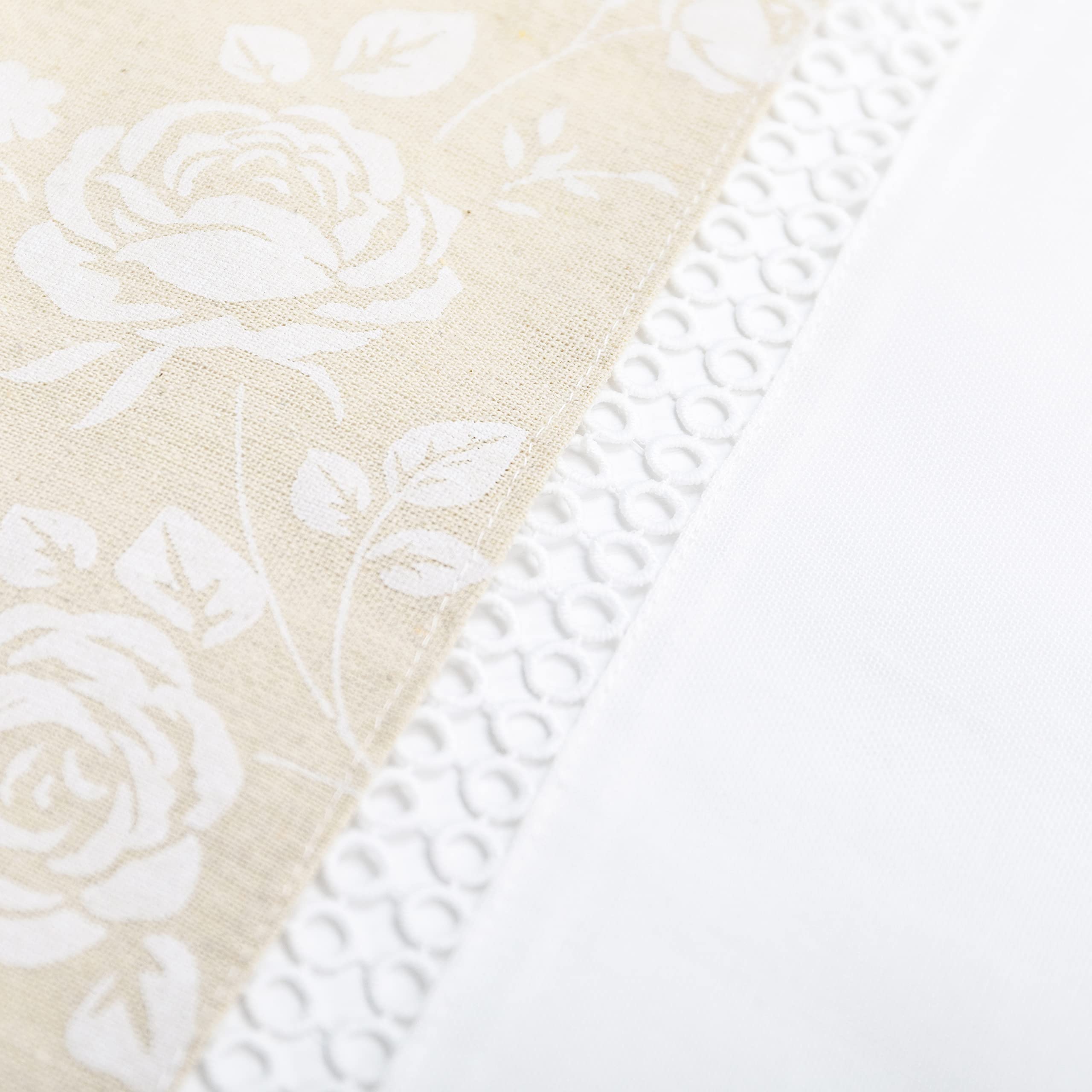 Paire de rideaux blancs semi-transparents avec ourlet supérieur beige imprimé rose, style shabby chic, pour salon, chambre à coucher, balcon, 2 panneaux avec œillets (beige, 140 x 280 cm)