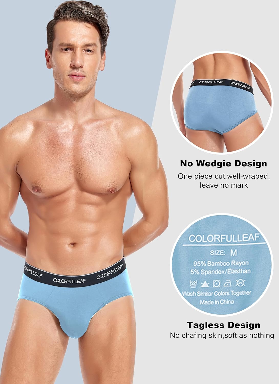 COLORFULLEAF Mens Underwear Briefs Soft Bamboo Underwear for Men Tagless Pouch Briefs with Fly 3 or 4 Pack - Image 3