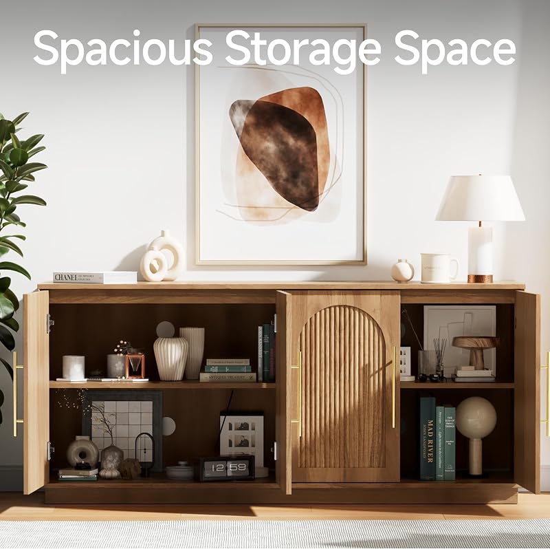 Modern Buffet Cabinet with Storage, 59.1”Sideboard Cabinet, Oak image 3