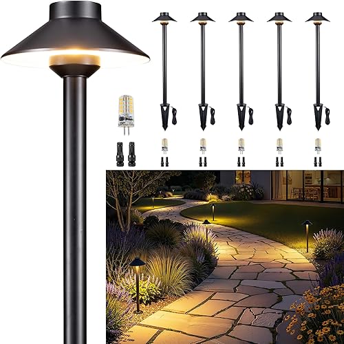 Miniatura 18 de Gardenreet Luces de camino de latón para exteriores, iluminación de camino de paisaje de bajo voltaje de 12 V, con cable, luz LED IP65 impermeable