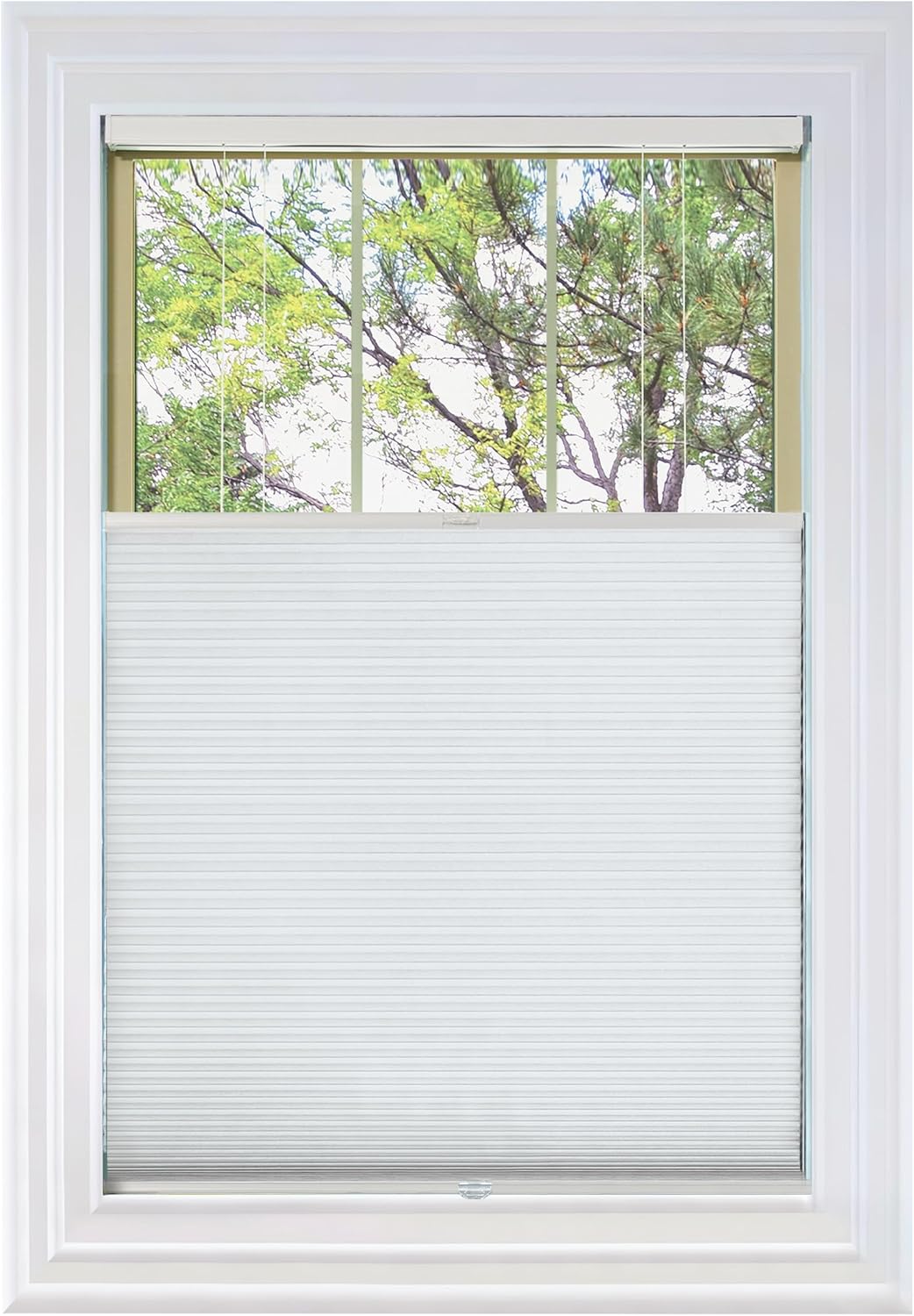 BlindsAvenue Cordless Top Down Bottom Up Cellular Honeycomb Shade, 9/16" Single Cell, Blackout, White, Size: 34.5" W x 72" H