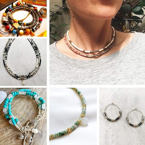 Miniatura 5 de Cuentas Heishi de piedra natural para hacer collares, 0.157 pulgadas x 0.079 pulgadas (0.157 in x 0.079 in), pequeñas piedras redondas planas