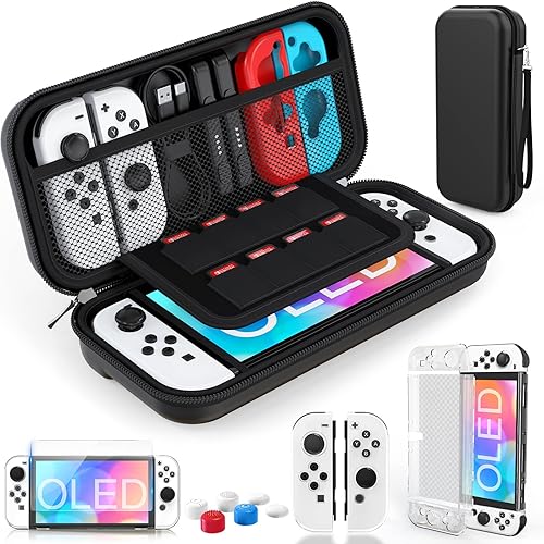 HEYSTOP Switch OLED Case Compatible with Nintendo Switch OLED Model 2021, 9 in 1 Accessories for Switch OLED Model with Dockable Protective Case, HD