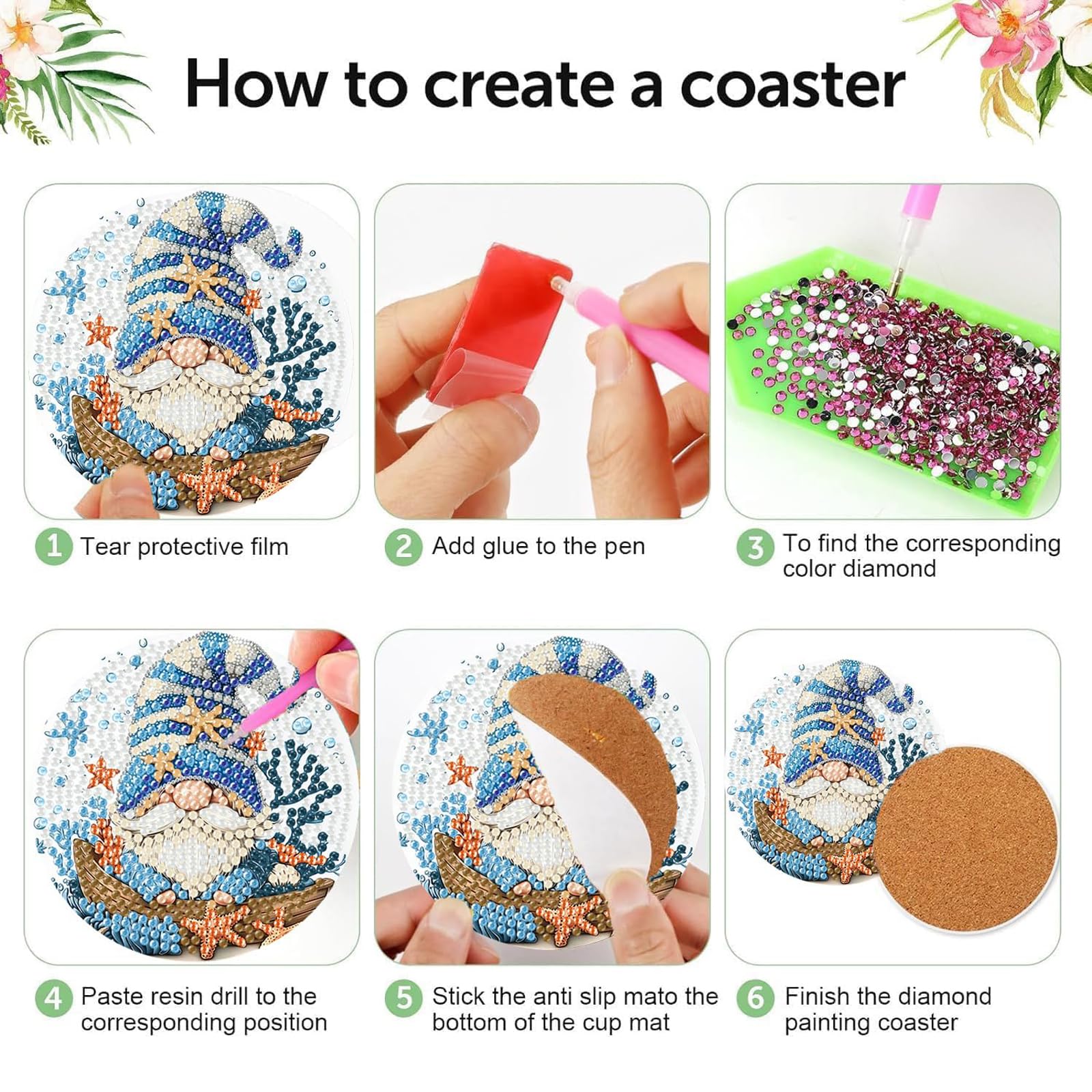 Kit 8 Sottobicchieri Diamond Painting Natalizi – Fai Da Te Con Motivi Di Babbo Natale, Pinguino E Regno Di Ghiaccio