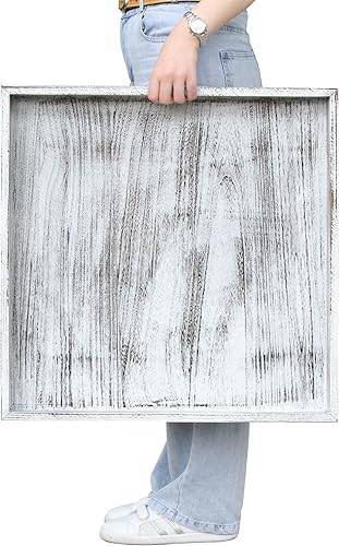 Miniatura 7 de Gurfuy Bandeja redonda de mesa otomana de 12 pulgadas, bandeja de madera rústica para mesa auxiliar decorativa de granja, bandejas de mesa de café