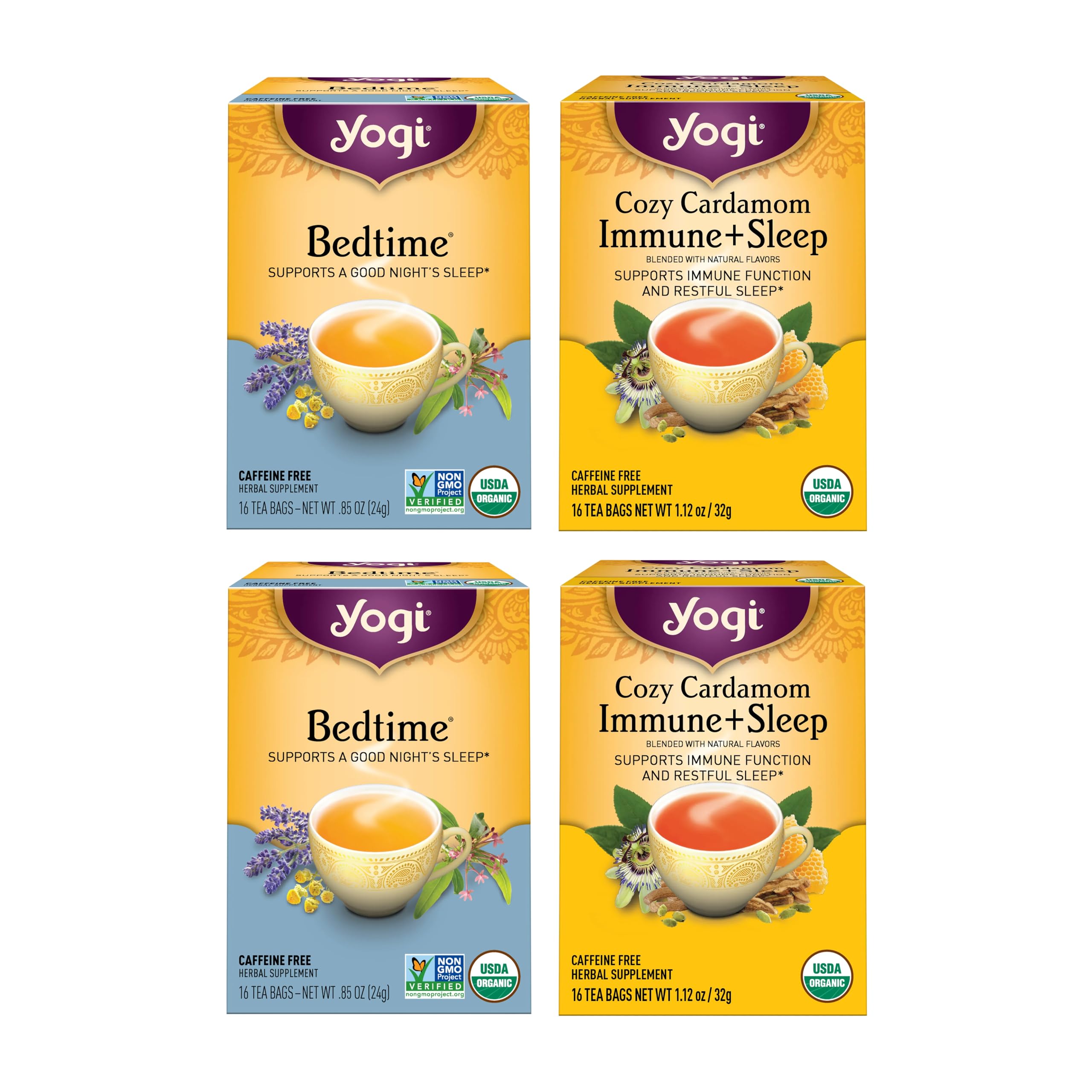 Yogi Tea Cold & Sleep Wellness Variety Sampler – 16 bustine per confezione (4 pezzi) – Supporta il sonno e il relax – Include (2 scatole ciascuna) di coricarsi e stagione fredda – tè biologici senza