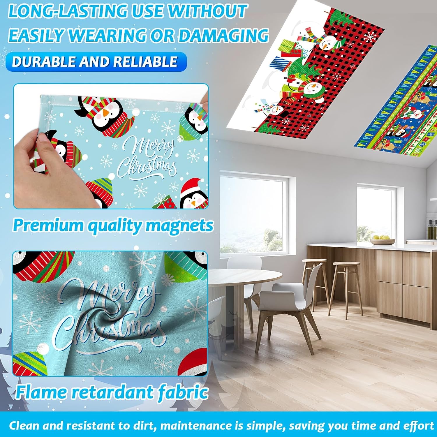 6 Pcs Fluorescent Light Covers with 60 Magnets Decorative for Classroom Ceiling Lights 4 x 2 Feet Magnetic Light Cover Filter Easy Install for Office Hospital Home Ceiling Supplies (Christmas Snowman)