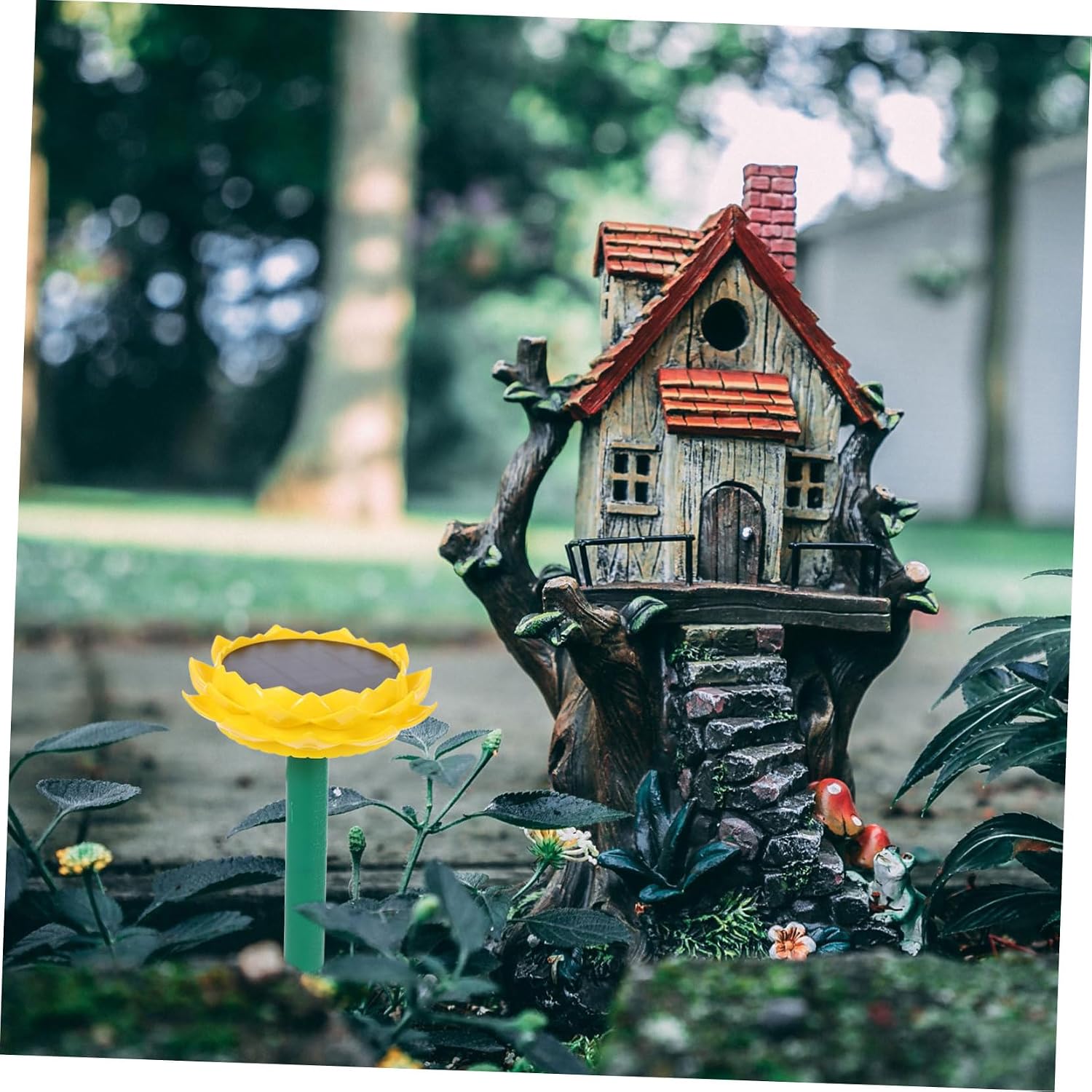 Gadpiparty Solar Powered Lotus Outdoor Speaker for Garden Courtyard Buddhist Music Player with Vibrant Yellow Color Design Rainproof for Peaceful Atmosphere
