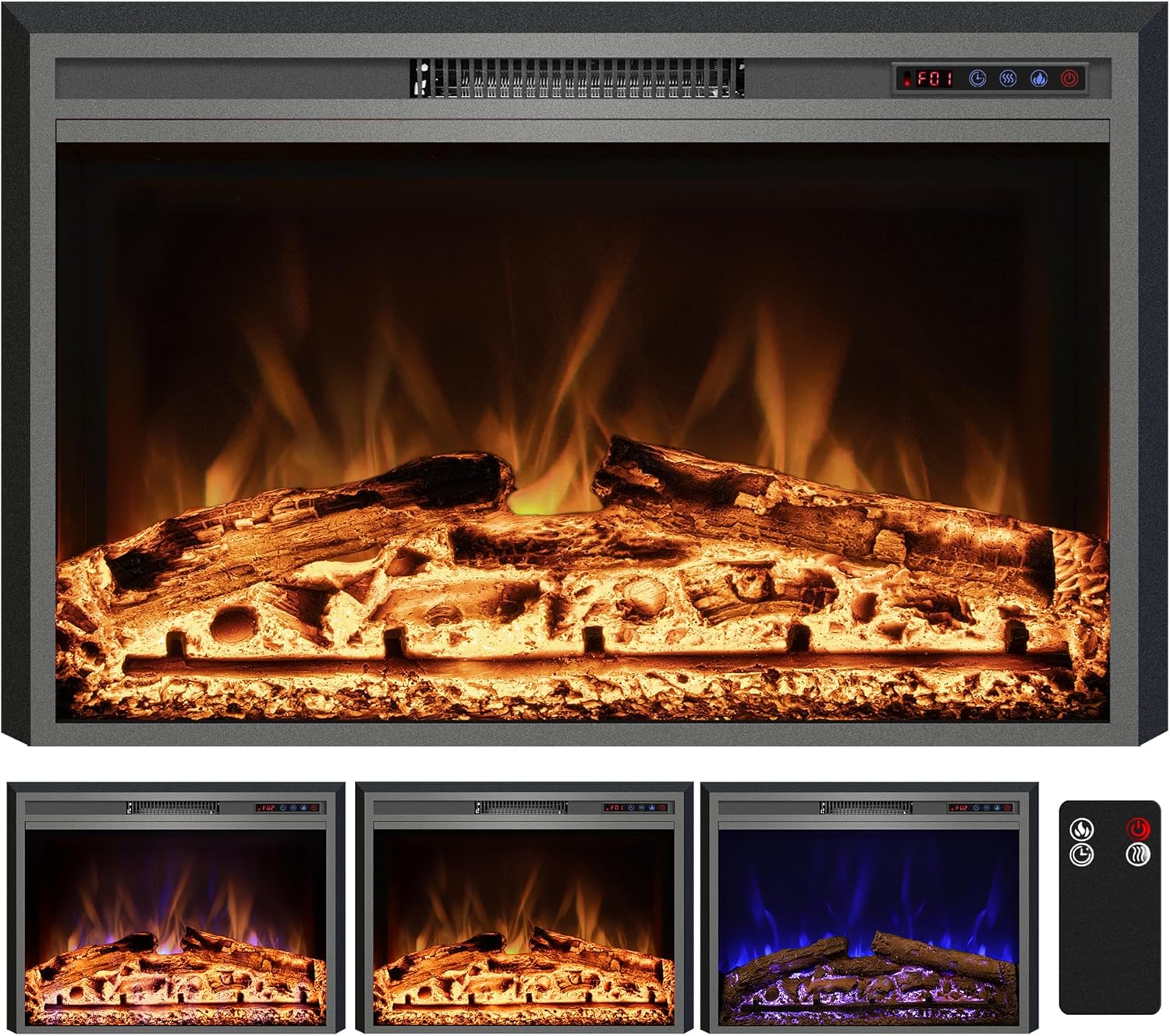 Electric Fireplace, 28" Electric Fireplace Inserts, Recessed Fireplace Heater with Remote Control, Adjustable Flame Colors, Timer&Overheating Protection, 750/1500W