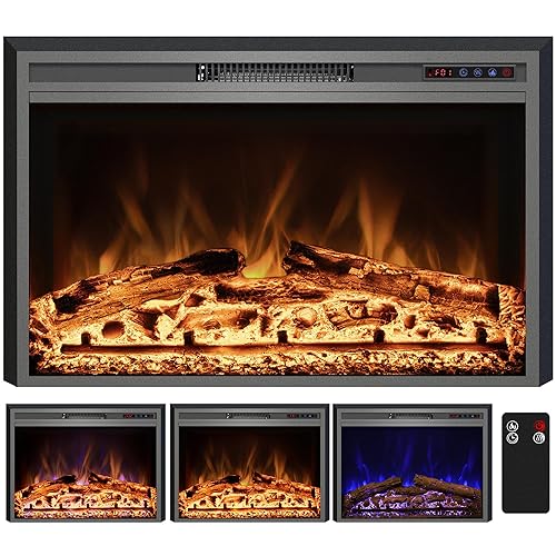 Electric Fireplace, 28" Electric Fireplace Inserts, Recessed Fireplace Heater with