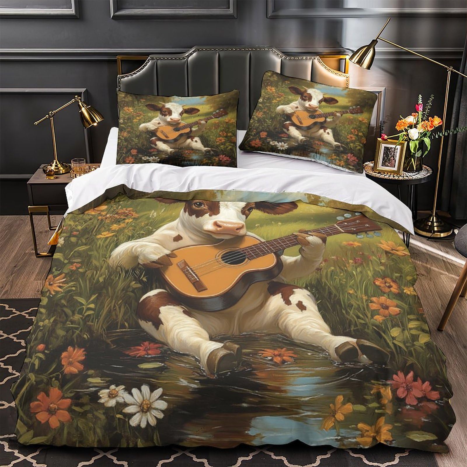 Drap de couette vache 3D microfibre anti-tache 135x200cm