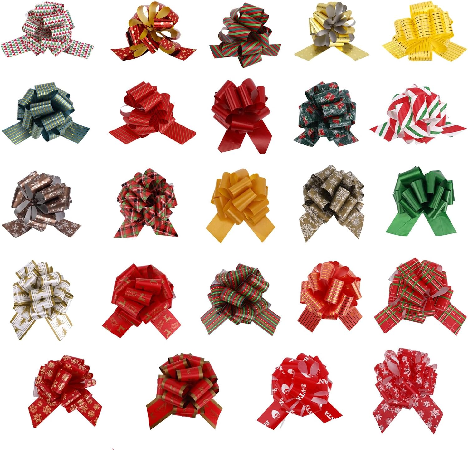 24pcs Christmas Pull Bows for Gift Wrapping, 4.9 Inch Wide Multicolor Ribbon Bows for Presents Decor Xmas Gift Basket Bouquet Wine Bottle Decoration