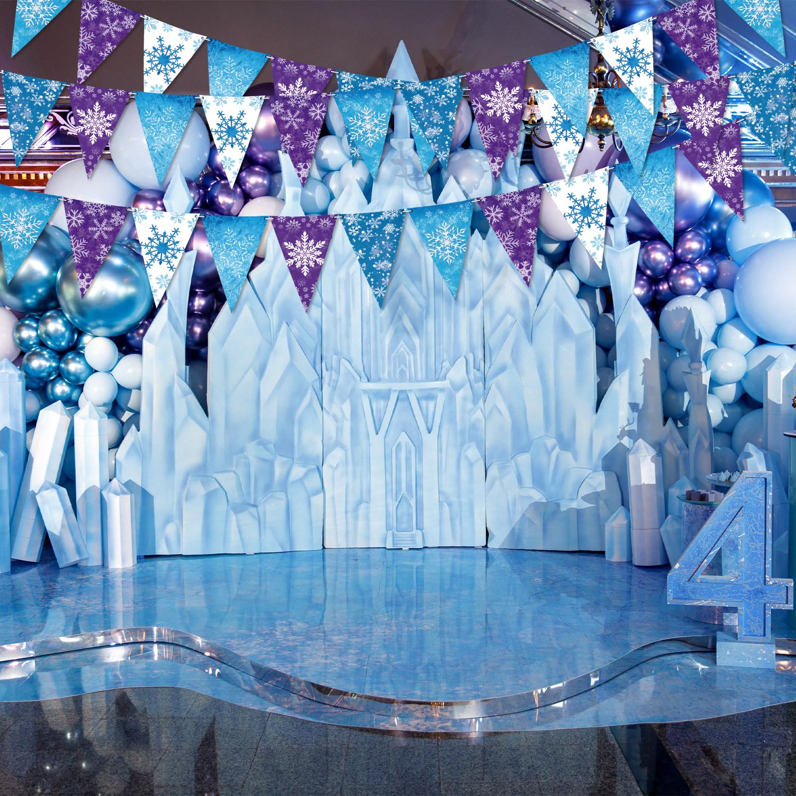 Hestya 15 m Schneeflocken Wimpelkette Banner Frozen Winter Wimpel Banner Schnee Doppelseitige Papier Dreieck Flaggen Girlande Luftschlangen für Schneeflocke Hochzeit Weihnachten Geburtstag Party