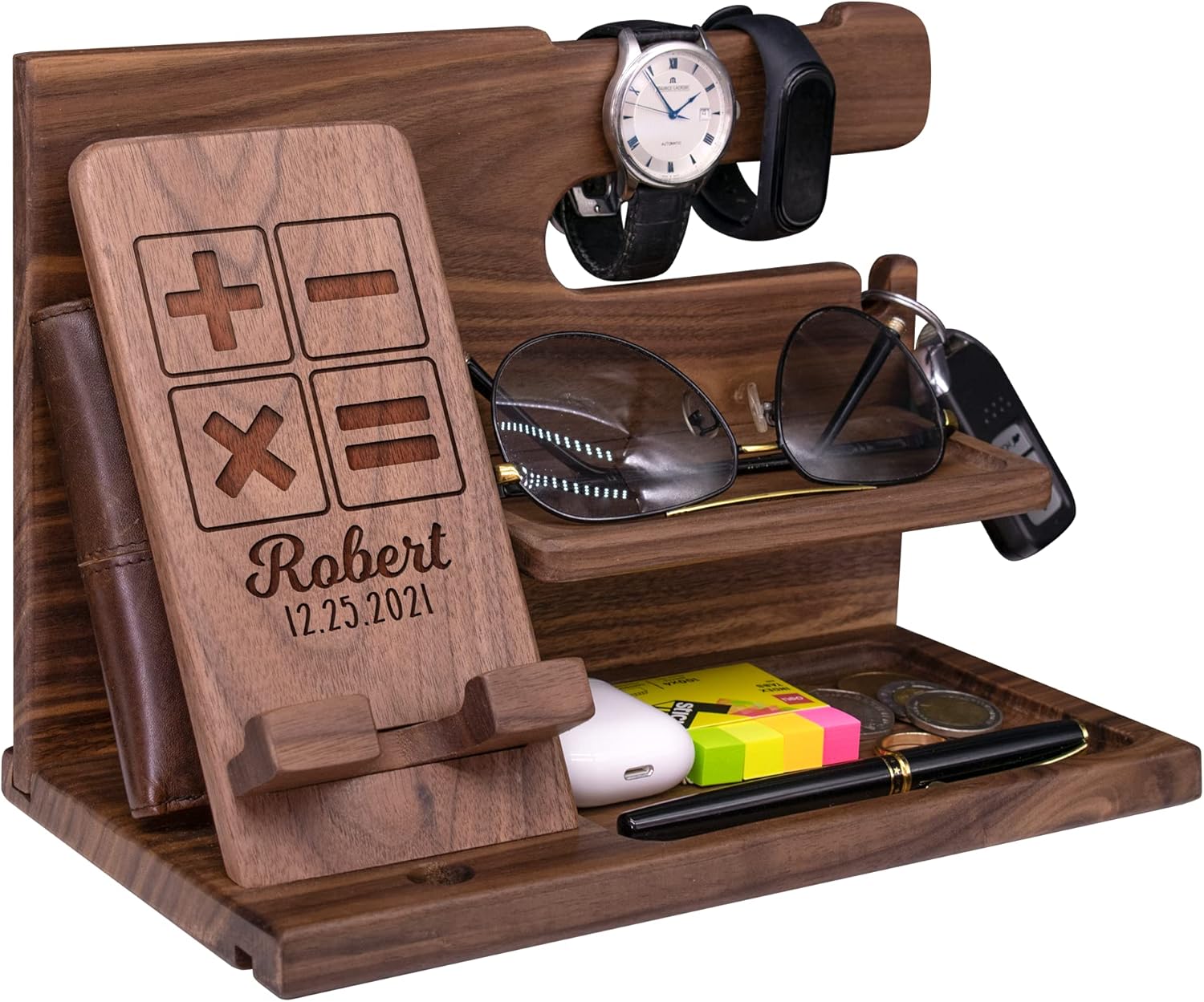 Phone Docking Station for Teacher - Handmade Unique Nightstand Organizer For His Accessories - Personalized Gift Ideas For Math, Science, Chemistry, History, Music Teacher on Father's Day, Birthday
