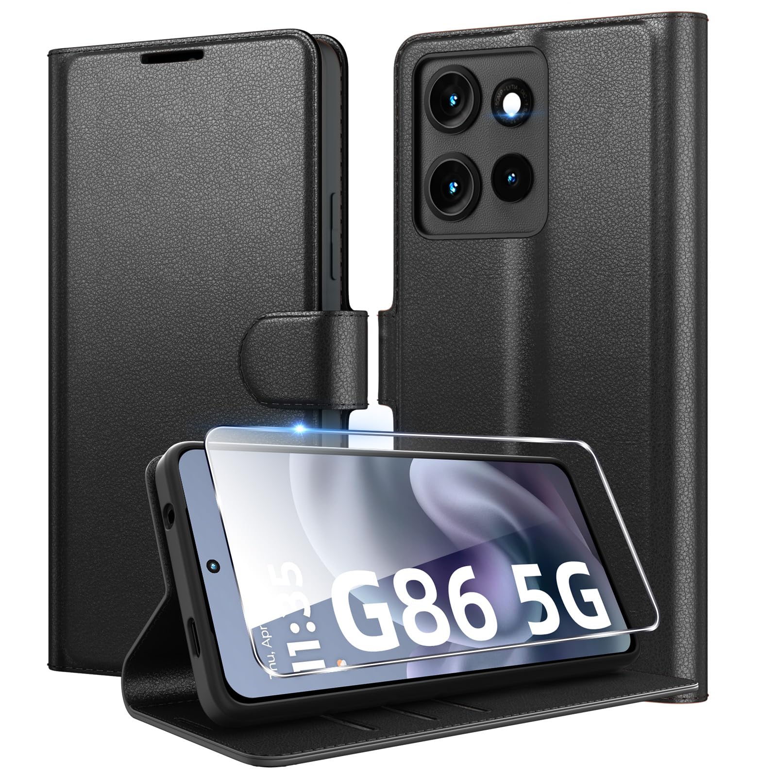 Eirltiy Cover per Motorola Moto G86 5G Portafoglio Pelle PU Premium, Custodia Scomparti Carte Antiurto Protettiva Case con 1 Vetro Temperato, Nero