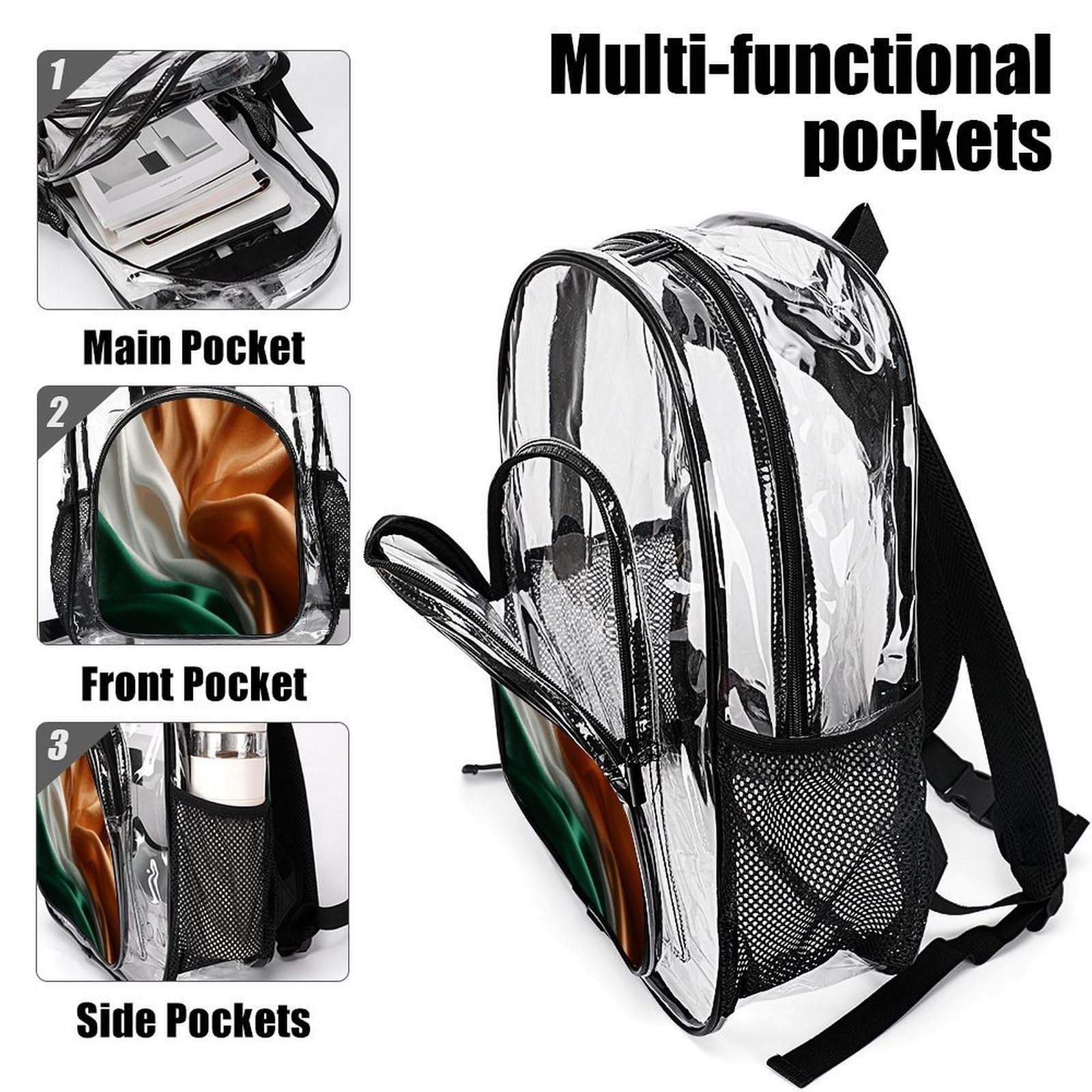 Transparenter Rucksack aus weichem Stoff, groß, transparent, PVC, Büchertasche für Sicherheit, Arbeit, Reisen, Stadion