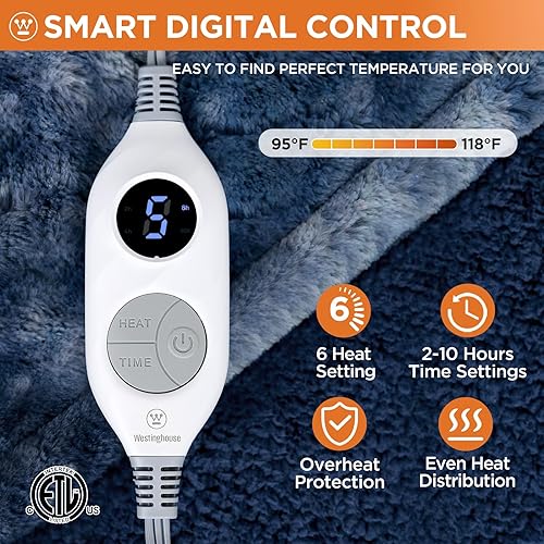 Miniatura 2 de Westinghouse Manta térmica eléctrica, de piel sintética con 6 niveles de calefacción y apagado automático, suave y acogedora manta lavable de sherpa