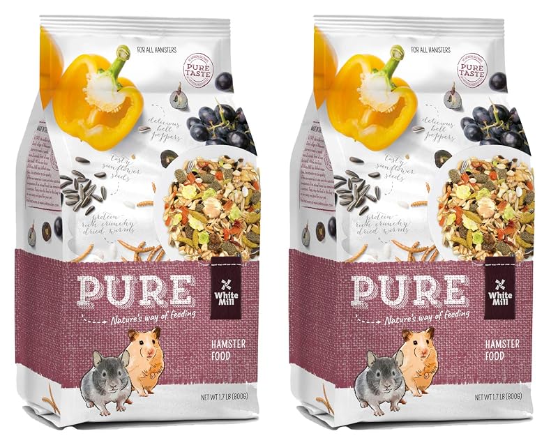 Alimento para Hamsters Witte Molen Pure com Mistura de Sementes, Larvas de Tenébrio e Arroz Expandido — Pacote com 2 de 1,6 kg