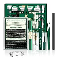 Vista 12 de Kit de extensión de pestañas KEYYOU 144 piezas con aplicador de pegamento y sello, racimos de pestañas Air Touch con removedor, rizo D, kit