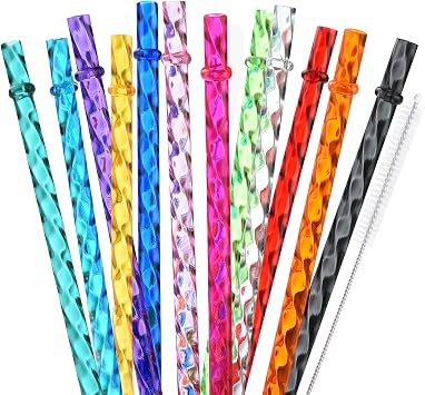 24 Pcs Reusable Plastic Straws Color Swirl, 11 Inch Long Hard Plastic Tumbler Replacement Straws Compatible with Stanley 16oz 20oz 30oz, Fits Yeti Starbucks Owala Cups, Includes 4 Cleaning Brushes