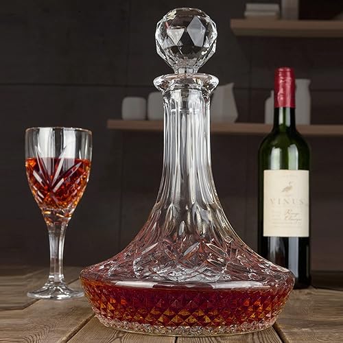 Miniatura 5 de KANARS Jarra decantadora de vino, soplada a mano, aireador de vino tinto 42.3 fl oz/42oz, jarra de vino de licor de cristal con tapón para cena de