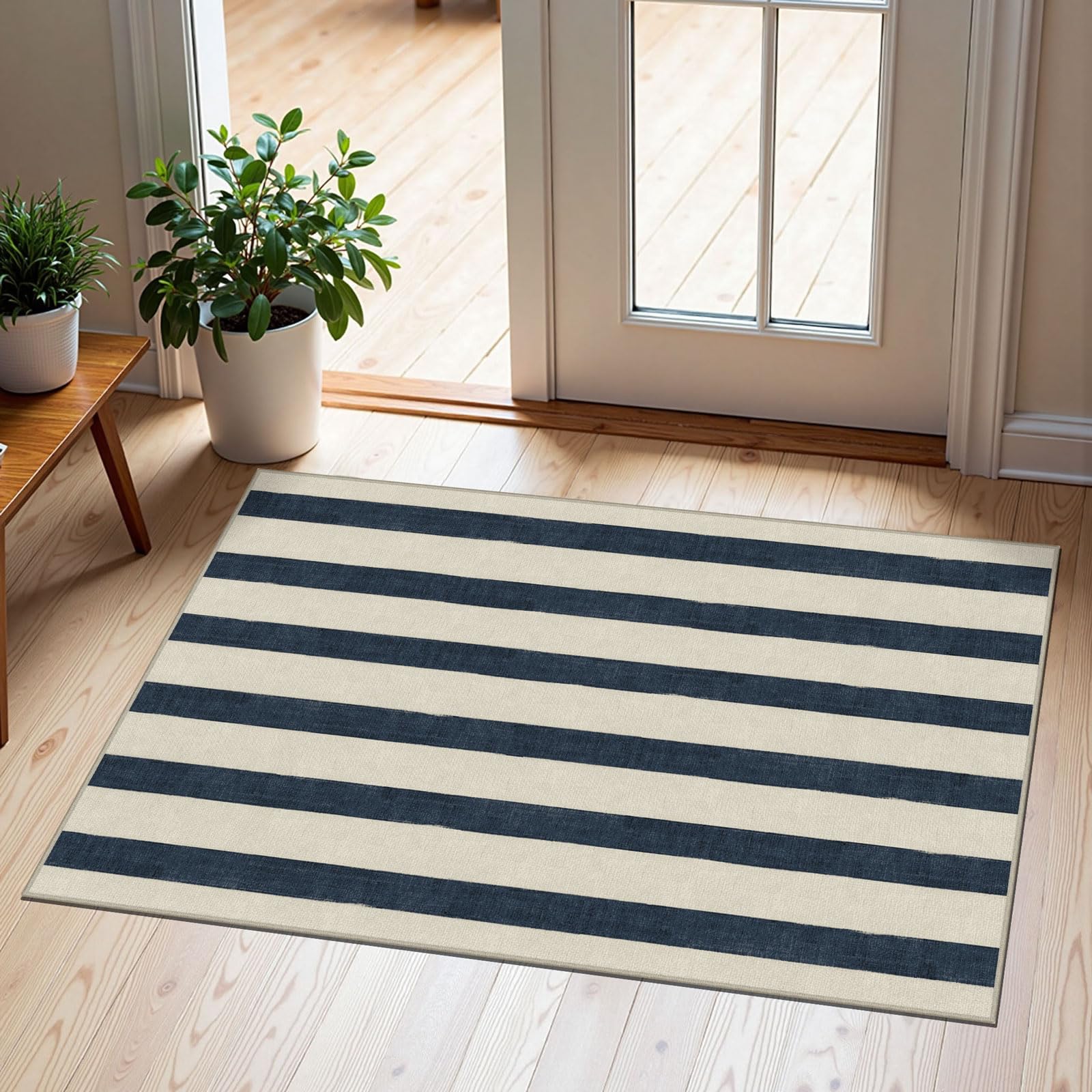 Othilic Blue and White Striped Outdoor Rug - 2x3 Non-Slip Front Door Mat — image 1