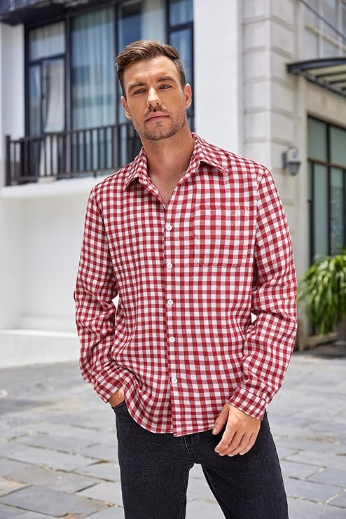 COOFANDY Camicia da uomo in flanella a maniche lunghe, casual, a