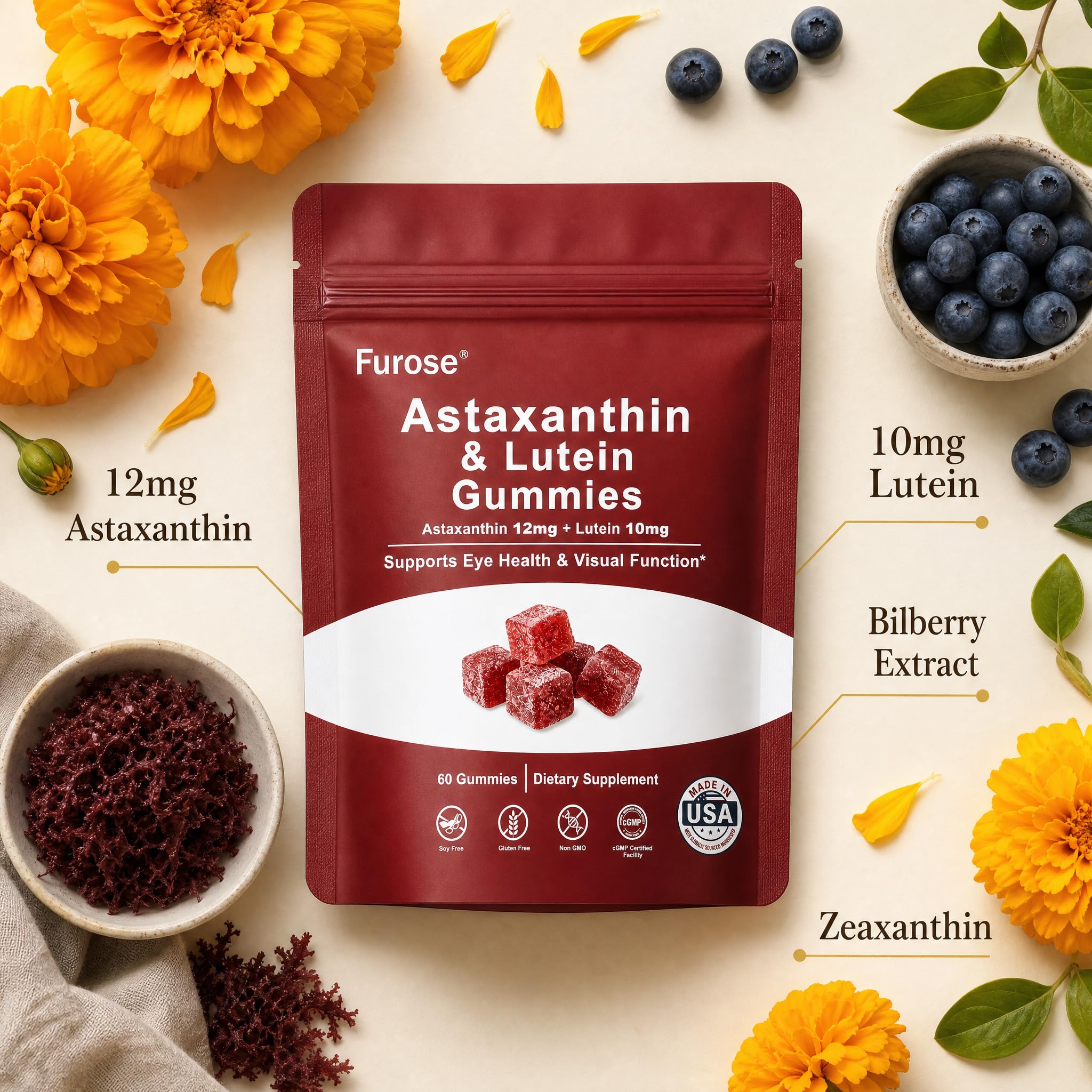 Astaxanthin 12mg & Lutein Gummies, Strength Quadruple Nutrient Antioxidant — Amazon image 3