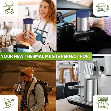 Blockhutte Stainless Steel Coffee Mug with Lid 12oz, Travel Cups insulated for hot and cold, Travel Coffee Mug 8h Hot, Tea Thermos Insulated, Leak Proof Thermal slm Tumbler