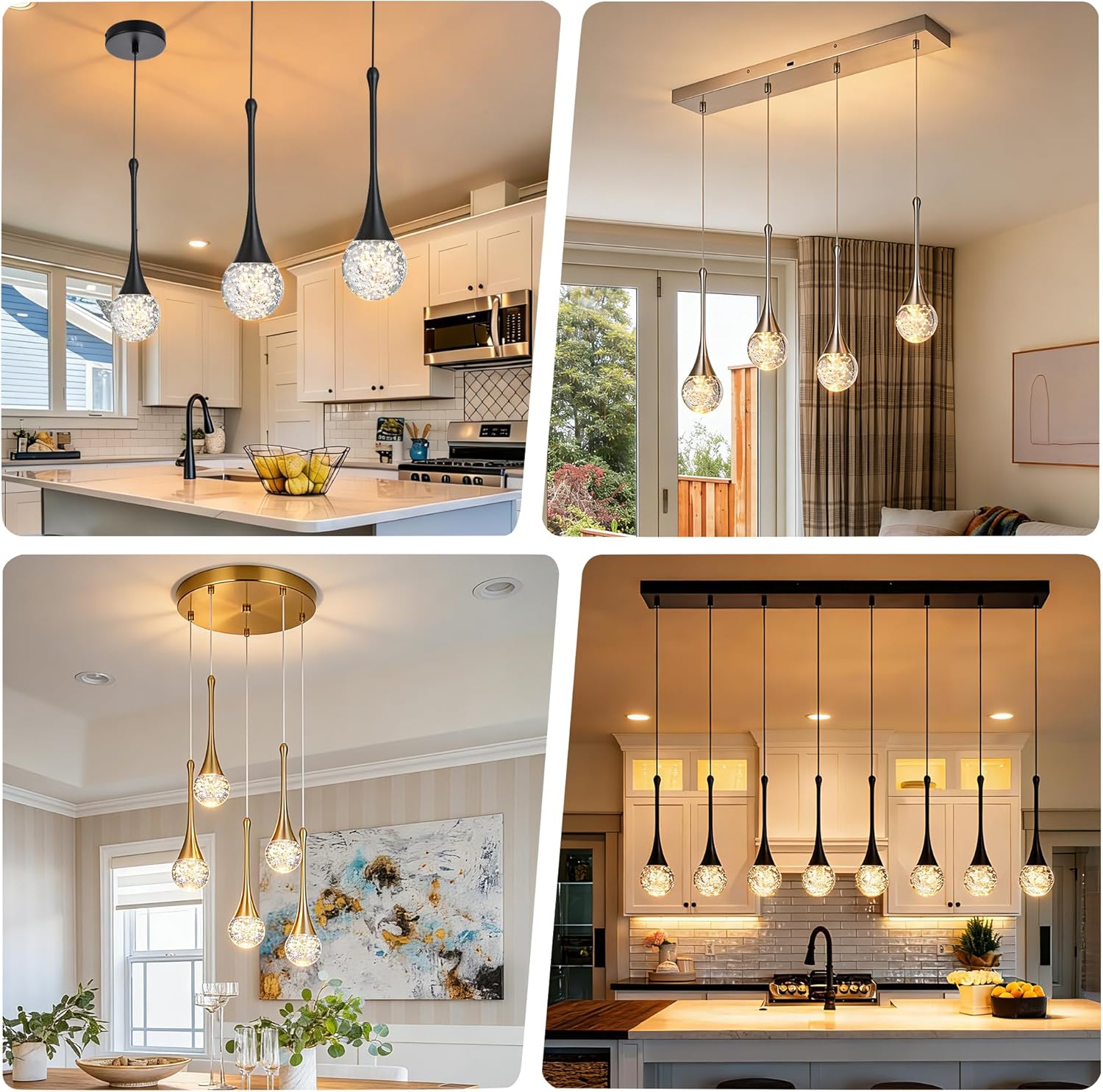 VINLUZ 5-Light Brushed Nickel Crystal Chandelier, Dimmable LED Bubble Raindrop Round Ceiling Lighting Fixture, Luxury Glam Adjustable Spiral Pendant Light for Entryway Living Room Island