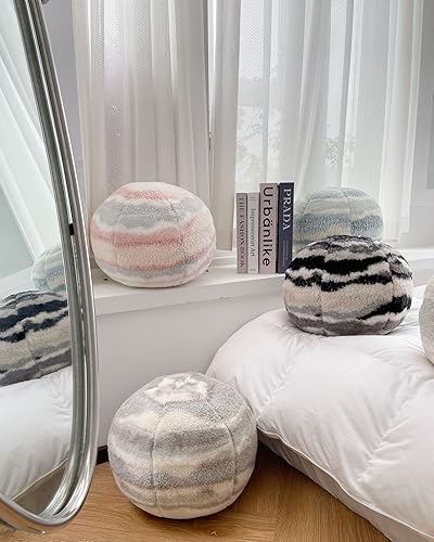 Miniatura 5 de Cojín redondo de bola de felpa 3D de 13.8 pulgadas, con forma de orbe circular para decoración del hogar (blanco café)