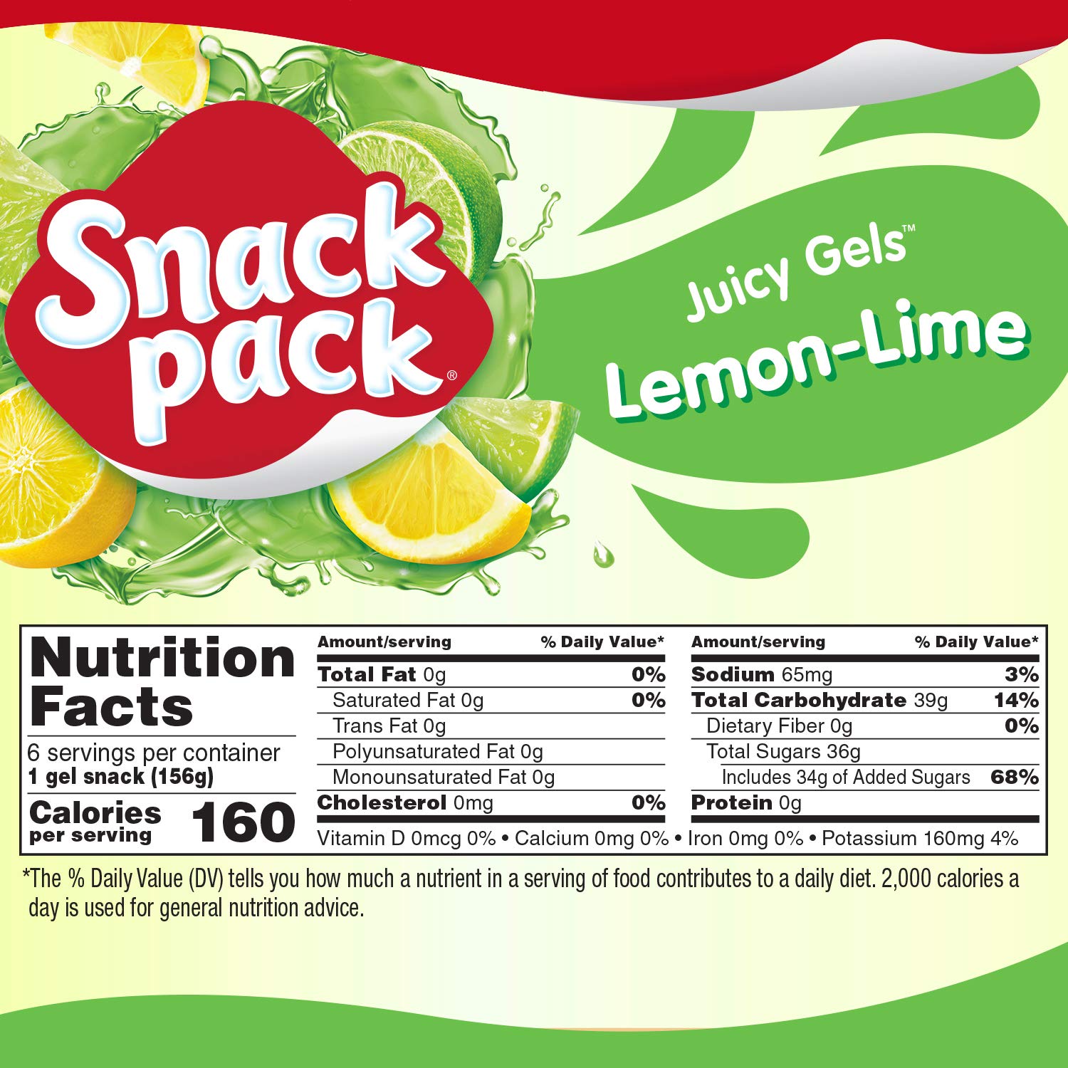 Snack Pack Juicy Gels, Lemon Lime, 5.5 Oz, 6 Ct