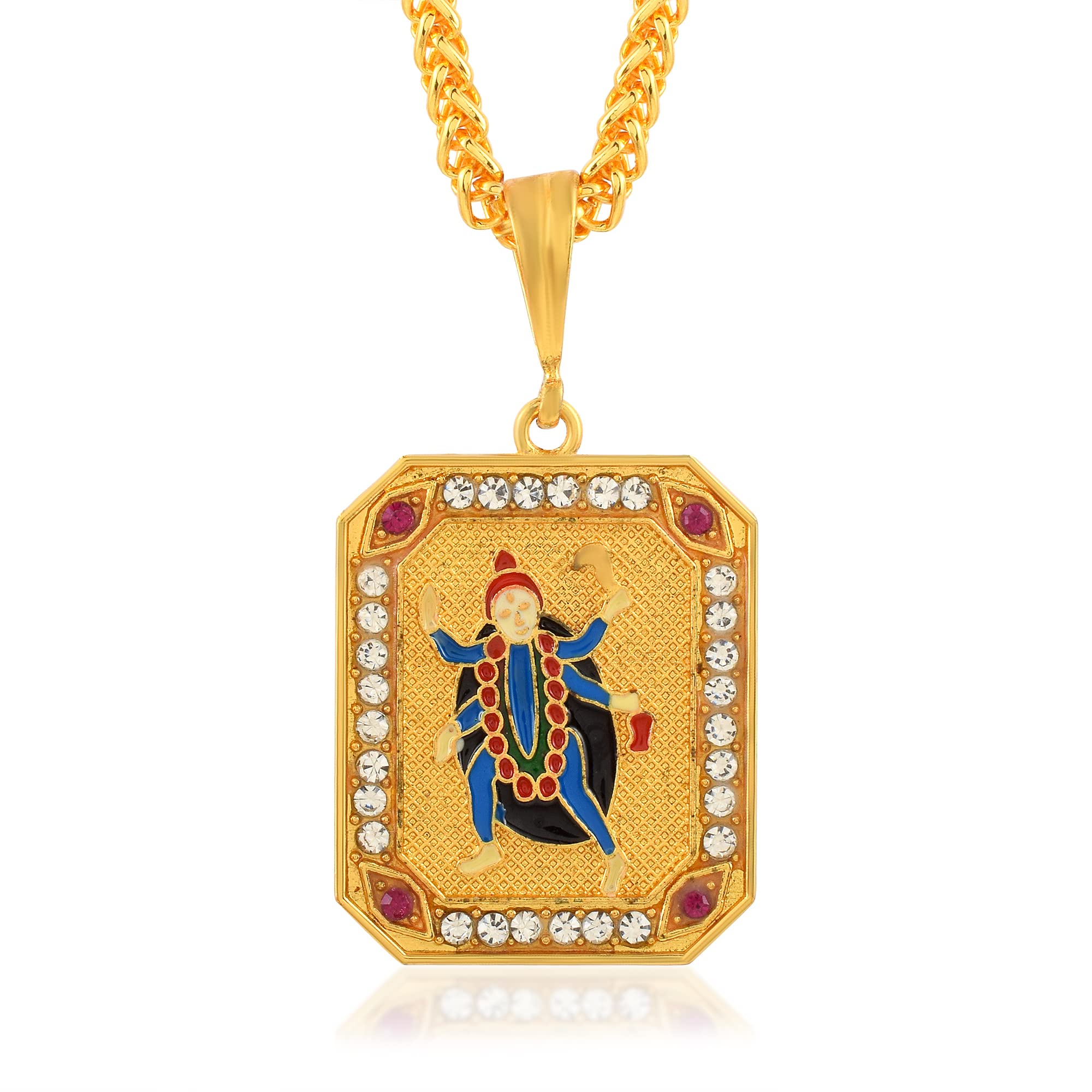 Gold Plated Brass Embellished With Chorash Diamond Goddess Mata Kali Chain Pendant Necklace Religious Jewellery for Unisex-image-25