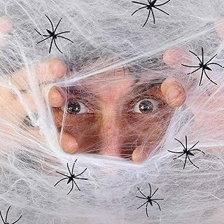 Halloween Deko Spinnennetz, 120g künstliche Spinnweben und 40 Fake Spinne Horror Atmosphäre für Karneval Fasching Halloween Party Dekoration von Tisch, Haustür und Outdoor Gart