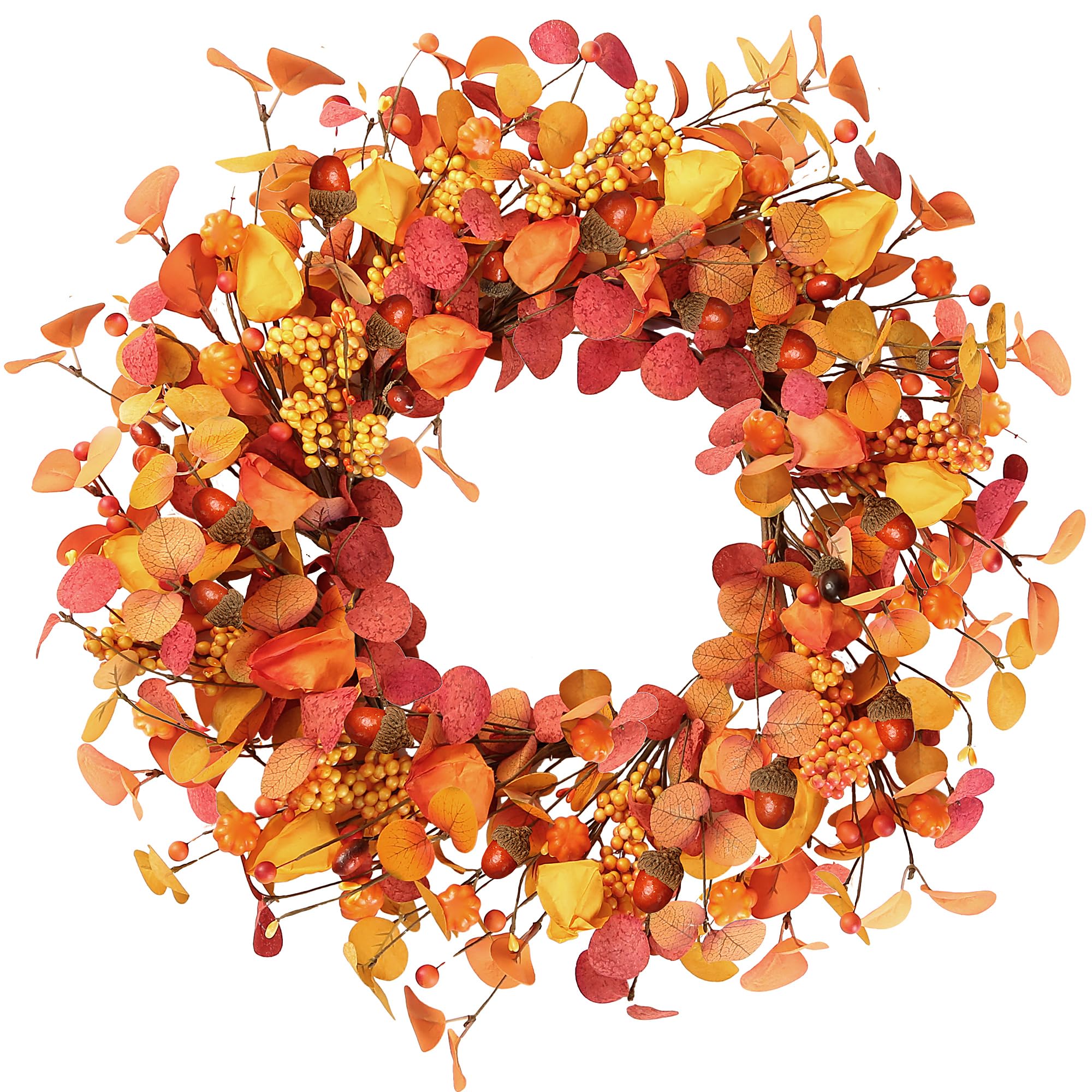 Sggvecsy Artificial Fall Wreath with Pumpkins