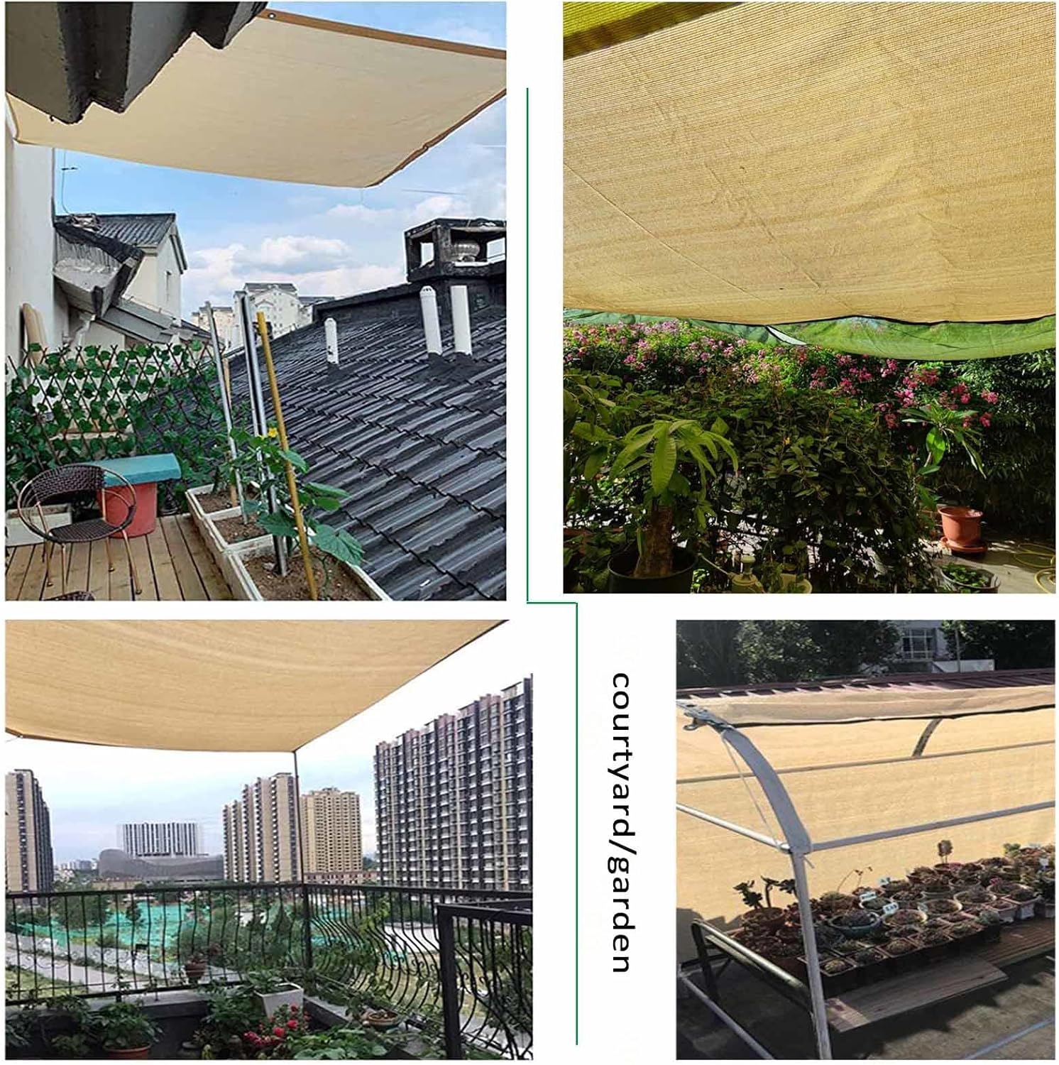 Beige Shade Netting,Shade Sails,Heavy Duty Shade Cloth,UV Resistant Fabric net,Weather/ageing Resistant,Shade Netting with Eyelets,2m,3m,4m,5m,6m,8m,9m,10m,WxH-3x3m(9.8x9.8ft)